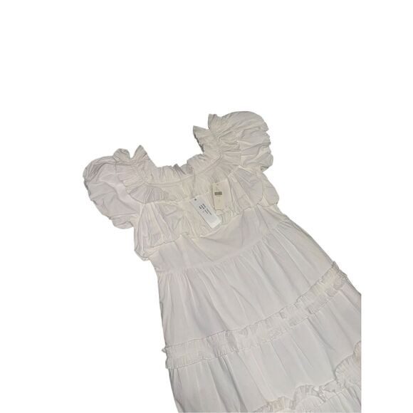 LOVE THE LABEL X Anthropologie Off-The-Shoulder Tiered Mini Dress White sz small - Picture 4 of 11